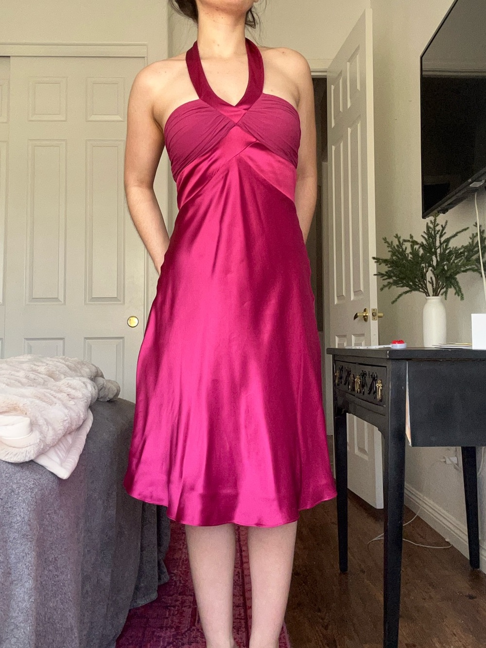 100% Silk Halter Midi Dress